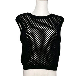 Abound Black Cotton Fisherman Open Knit Sleeveless Sweater Vest Large